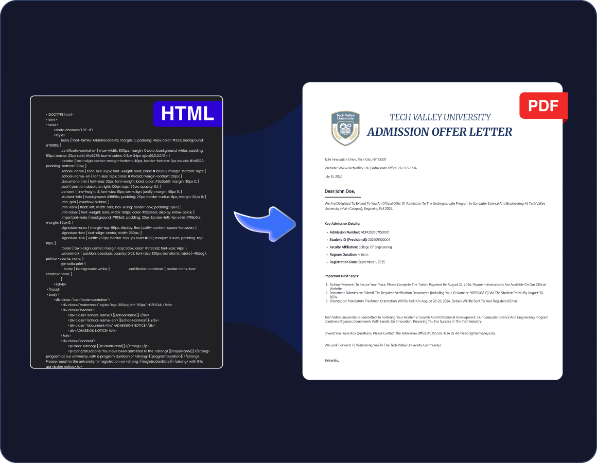 HTML to PDF generation preview